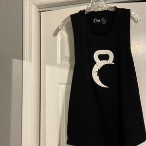 ZYIA Black Cut Off Tank Top Kettlebell Logo Size XL Athletic Workout CrossFit